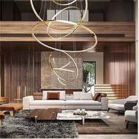 Lustre doré de forme circulaire de luxe, taille personnalisée, lustre italien moderne, lampe suspendue, anneau lumineux Led