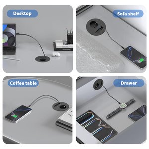 Câble rétractable du fabricant Barrette d'alimentation 1 prise secteur 2 ports de charge USB Prise d'alimentation de table universelle à usage industriel - Product Image 6