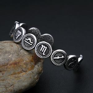 กำไลข้อมือสแตนเลสแบบเปิด ดีไซน์ลายจักรราศี สำหรับผู้ชาย แข็งแรง ทนทาน สไตล์เรโทร คุณภาพสูง วินเทจ เครื่องประดับโลหะหนัก - Product Image 3