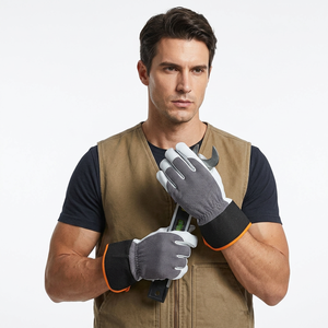 White PU Leather Safety <b>Gloves</b> Gray <b>Knit</b> Palm Anti-Slip Fingertips Elastic Wristband Latex-Free Heat Resistant General Purpose - Product Image 6