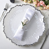 Assiettes de présentation de luxe en verre opale à bord doré irrégulier et motif soleil, idéales pour les mariages - Vente en gros