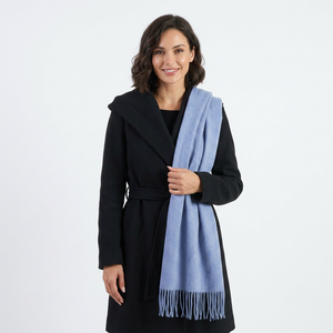 100% Inner Mongolia Lambswool Plain Weave Blanket Scarf <b>Cream</b> Solid Color Jumbo <b>Shawl</b> - Product Image 3
