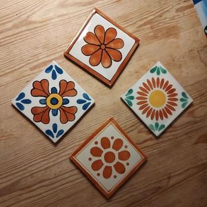 Posavasos de azulejos mexicanos de <span class=keywords><strong>Talavera</strong></span> cuadrados personalizados, hermosa Función de ladrillo refractario bohemio del desierto pintado a mano para pared Interior rústica - Product Image 5