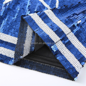 Mới nhất màu xanh hải quân satin váy ngắn cho phụ nữ thân thiện với môi dệt với sequins và vòng eo tự nhiên và phong cách - Product Image 2