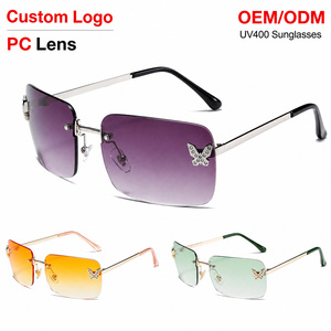 Sunray Butterfly Rim Free Sunglasses Rhinestone Dot Trim <b>Y2K</b> Trend Led Europe America Market For Gender Free Wear - Product Image 1