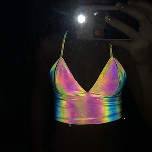 Las mujeres Sexy laser reflective side V neck tank Top Bralette bra night camisole - Product Image 6