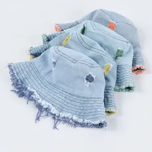 Hot Sale Two Color Cotton Jeans Outdoor Traveling Fashion Women Lady Stylish Sun Cap Bucket Hat