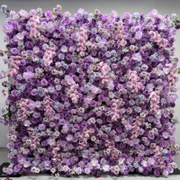 Orchidée rose artificielle A37 avec fleur pourpre clair profond et feuille d'eucalyptus vert enroulable mur de fleurs en tissu pour toile de fond de mariage