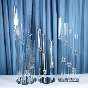 DEXI 식탁 센터 웨딩 캔들 홀더 크리스탈 9 팔 높은 유리 튜브 도매 candelabra centerpieces