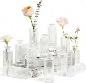 Vase en verre cristal transparent moderne à rayures verticales, design Art Déco, pour table, mariage, décoration intérieure - Vente en gros - Product Image 1