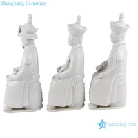 RZTV01 dynastie Qing traditionnelle chinoise 3 empereurs assis figurine en céramique blanche scluptures