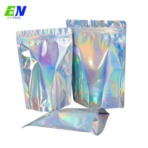 홀로그램 Mylar 가방 사용자 정의 무지개 색 냄새 증거 Resealable 평면 미니 지퍼 잠금 포장 가방 식품 저장