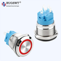 Bouton-poussoir LED en acier inoxydable 12/16/19/22 mm, étanche, momentané ou à enclenchement, avec symbole d'alimentation, bouton de commande métallique
