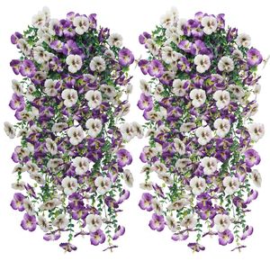 Guirlandes artificielles de pâquerettes violettes et blanches en soie pour la décoration intérieure, les mariages, l'extérieur, les suspensions murales, et l'eucalyptus tricolore en plastique - Product Image 1