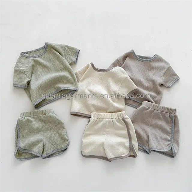 Newborn Infant Toddler Clothes 100% Cotton Waffle Top Shorts Outfits Summer Baby Girls 2 Pieces Clothing Set