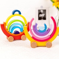 Nouveau jouet éducatif pour bébé, 12 pièces, jeu d'apprentissage, blocs de construction géométriques, trompette arc-en-ciel, petit homme en bois, jouet d'empilage