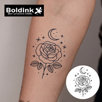 Tatouage au jus de Jagua Boldink personnalisé, réaliste, motif rose et lune, résistant à l'eau, longue durée (2 semaines)