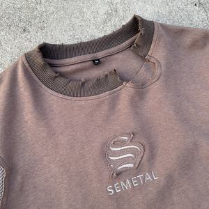 T-shirts vintage délavés pour hommes, chemise thermique en gaufre brodée patchwork, t-shirt à manches longues de créateur, fabricant - Product Image 3