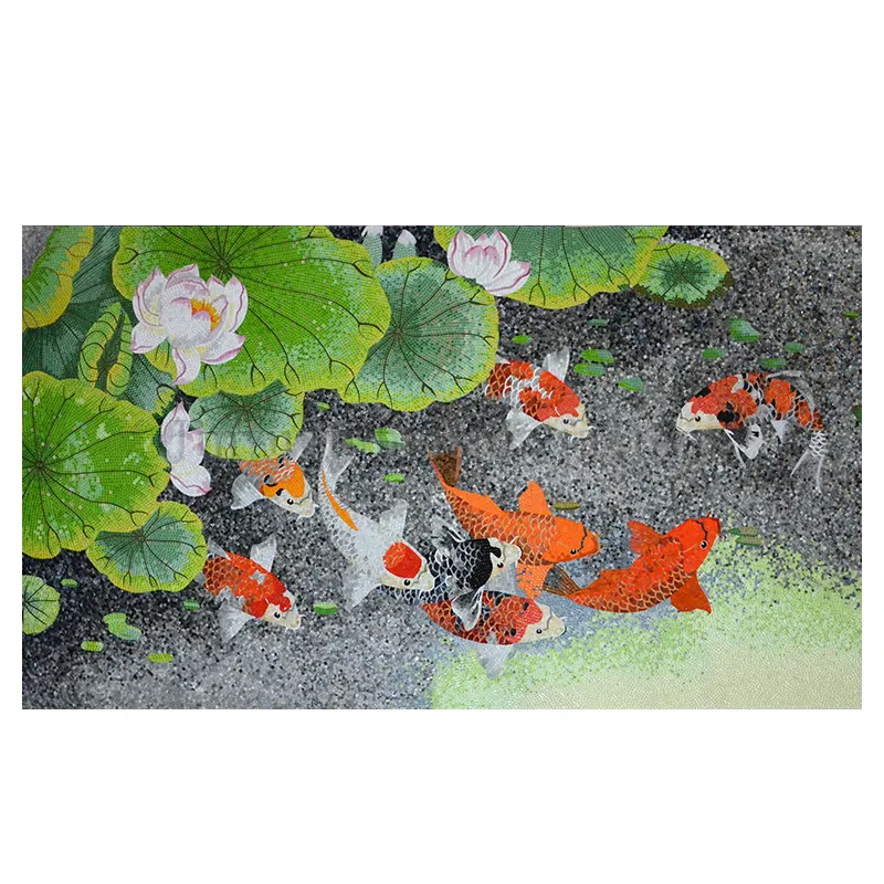 China style red fish and lotus flower mosaic tile pattern design art mosaic mural wall decor