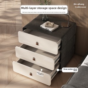 Mesita de noche de madera maciza moderna de gama alta 2025, mesitas de noche de almacenamiento creativas giratorias de cuero de grano de madera de lujo, muebles de dormitorio - Product Image 4