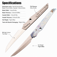 Couteau pliant en acier D2 avec manche en titane, couteau de poche léger, EDC (Everyday Carry), outil de vente en gros