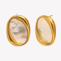 Ensemble bague et boucles d'oreilles en acier inoxydable plaqué or 18 carats avec pierres précieuses, bijoux fins minimalistes pour femmes