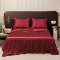 Parure de lit quatre pièces simple de style européen et américain, couleur unie, en satin de soie, comprenant des draps