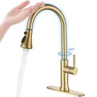 Robinet de cuisine à mouvement plaqué or mat robinet d'eau intelligent à capteur tactile avec couvercle de robinet mitigeur de cuisine poli