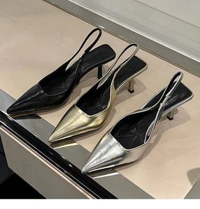 Silver <b>Pointed</b> <b>Toe</b> Covered <b>Toe</b> <b>Mule</b> Sandals French Elegant Backless High Heels Fairy Ladies Shoes - Product Image 5