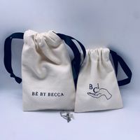 Sac à cordon personnalisé en toile de coton colorée avec double cordon noir en gros-grain/soie pour bijoux, bracelets et montres