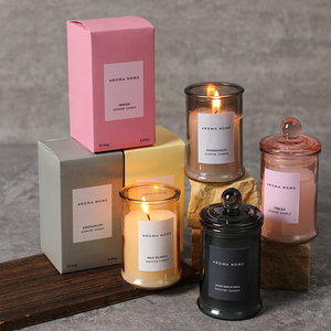 Candele Profumate di Lusso di Alta Qualità, Decorative per la <span class=keywords><strong>Casa</strong></span>, in Cera di Soia, in Vasi di Vetro <span class=keywords><strong>con</strong></span> Coperchio e Confezione Regalo - Product Image 1
