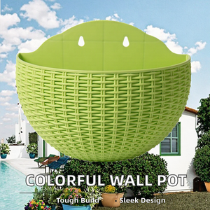 กระถางดอกไม้แบบครึ่งวงกลมติดผนังสไตล์หวายไม่เจาะแขวนตะกร้าดอกไม้ระเบียงติดผนัง - Product Image 4