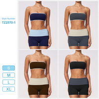 TZ2570-1 Set Yoga Fitness Bra Bandeau Ringan dan Bernapas serta Celana Pendek Pengencang Perut dan Pengangkat Bokong