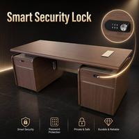 Escritorio Ejecutivo Modular de Lujo para CEO, Superficie con Acabado de Madera, Base con Panel Texturizado Acanalado, Resistente al Agua
