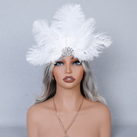 Diadema de plumas vintage con cristales brillantes, diadema de plumas de avestruz blancas para boda, fiesta temática de Halloween, accesorio para fotos