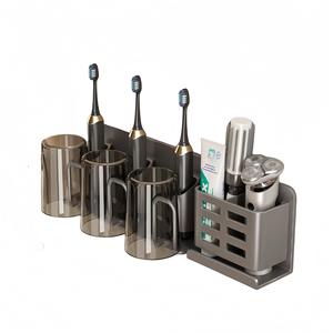 GREENSIDEToothbrush Storage Rack Pistola sin perforar Taza de lavado de inodoro gris Funda montada en la pared para el hogar - Product Image 1