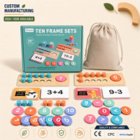 Juego de Matemáticas con Marco de Diez Números Personalizado OEM, Tablero de Conteo de Números de Madera Montessori, Juego de Aprendizaje de Suma y Resta para Preescolar