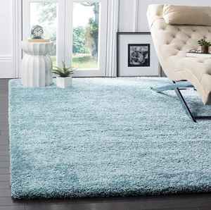 Modern <b>Teal</b> Blue Shag <b>Rug</b> with plain Pattern Soft Textured High-Pile Area <b>Rug</b> for Living Room or Bedroom - Product Image 2