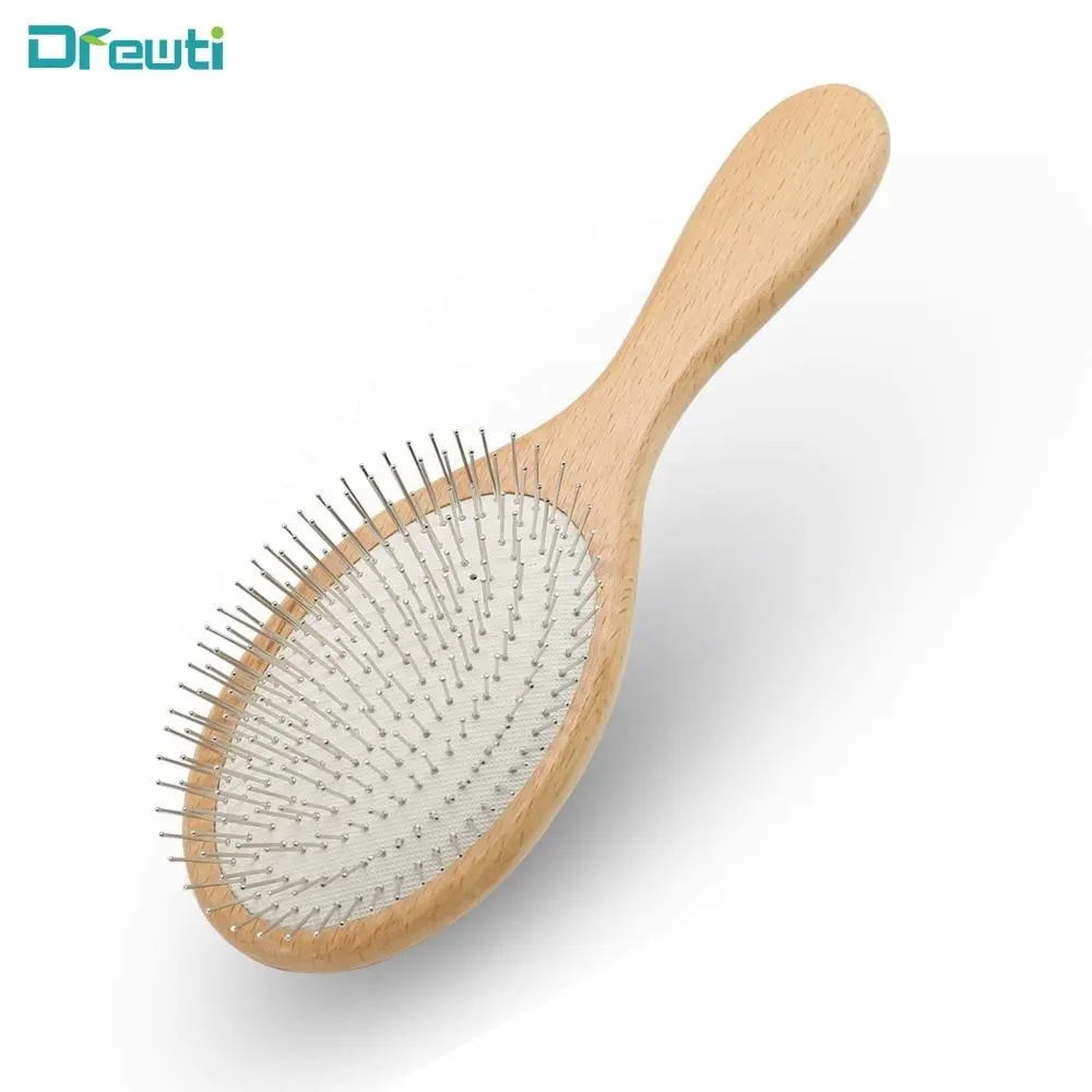 Metal Bristle Brush Steel Bristles Hairbrush Pin Hog Hair Metal_Bristle_Hair_Brush Paddle With Pins Wooden Ball Animal Pink