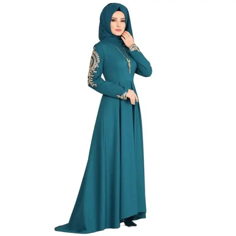 महिलाओं की शरद ऋतु मध्य पूर्व के अरब लंबी बाजू स्वभाव कढ़ाई मुस्लिम महिलाओं के गाउन पोशाक