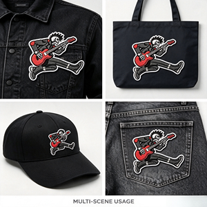 Patch brodé squelette punk rock personnalisé, prix usine, faible MOQ, badges de <span class=keywords><strong>guitare</strong></span> pour vêtements, vestes, streetwear - Product Image 3