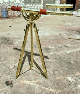 Telescopio Náutico de Doble Lente de Latón Hecho a Mano, Tamaño L, con Soporte de Latón, para Piso o Pared, Regalo para el Día del Padre o Navidad - Product Image 1