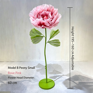 Fleur de pivoine artificielle sur pied, rose, 60 cm de diamètre, hauteur réglable 195 cm, pour mariage, hôtel, scène, événement - Product Image 1
