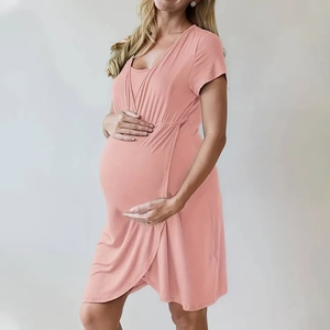 Robe à manches courtes pour femmes avec ouverture cachée Vêtements <span class=keywords><strong>de</strong></span> maternité pour la <span class=keywords><strong>grossesse</strong></span> <span class=keywords><strong>et</strong></span> l'<span class=keywords><strong>allaitement</strong></span> doux - Product Image 1