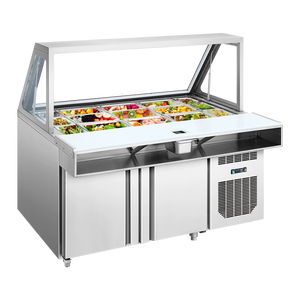 Bindose Nhà Hàng Thép Không Gỉ Tự Động Rã Đông Mở Hiển Thị Salad Prep Tủ Lạnh Truy Cập Bánh Pizza Bảng Với Thủy Tinh - Product Image 1