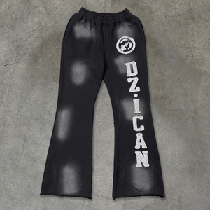 Custom Streetwear Embroidered logo Wide Leg Trousers Heavyweight Acid Wash Flare Sweatpants Designer Oversized Baggy Pants Men - Product Image 1