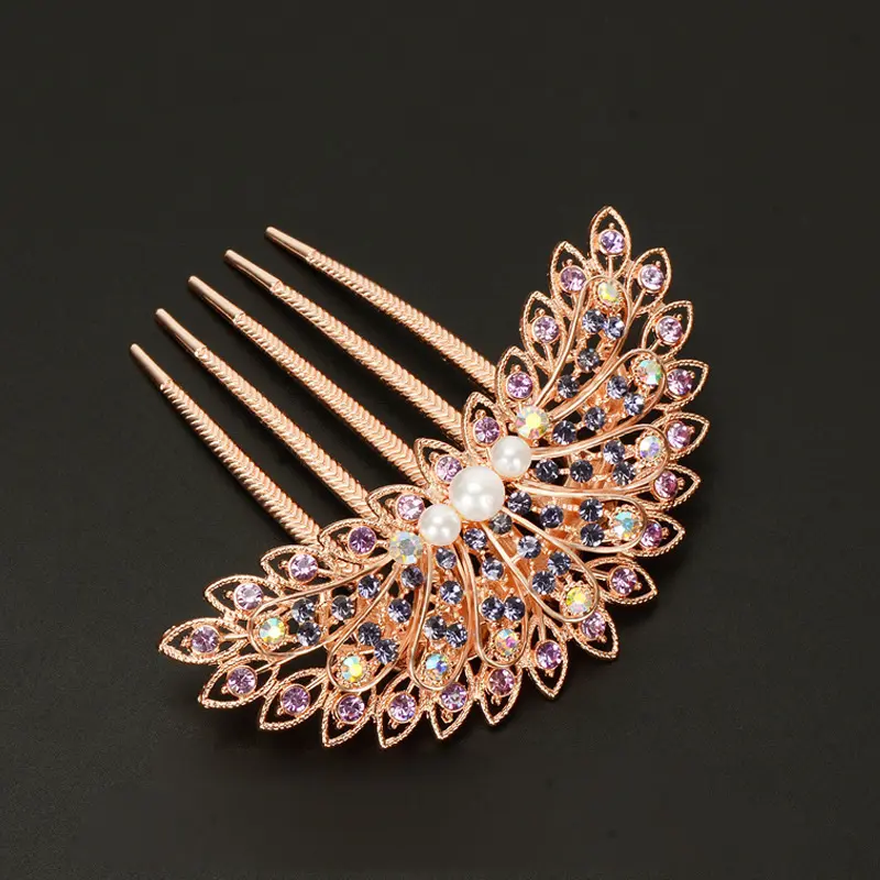 Veije Wholesale High Quality Five-Tooth Hair Comb Luxury Colorful Rhinestone Bride Wedding Hair Accessories