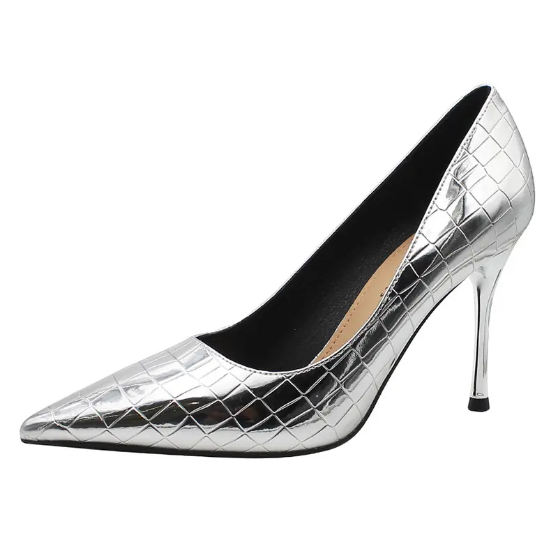 Shop Our Pencil Heels Women Metallic Fabric Crocodile Shoes
