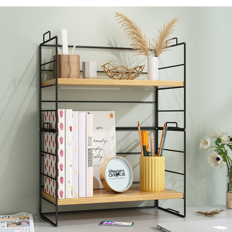 Bookshelf style - Black frame, natural wood color