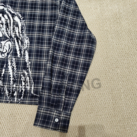 Chemise à manches longues en coton 100% vintage, coupe ample, respirante, écologique, avec logo brodé personnalisé, impression numérique, boutons et motif à carreaux.